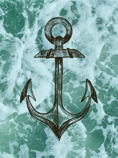 Nautical Anchor on Blue Waves Art Print Digital Design | Etsy