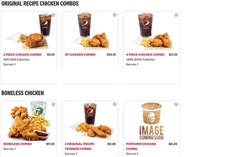 KFC Menu Prices Canada