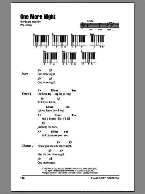 Collins - One More Night sheet music for piano solo (chords, lyrics ...