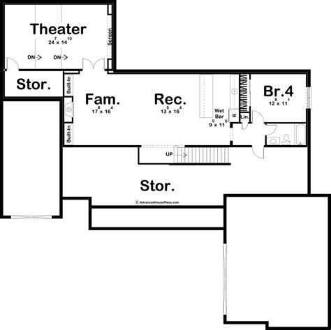 the first floor plan for a home with an upstairs bedroom and living room, as well as