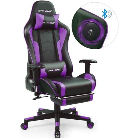 GTRACING Gaming Chair with Speakers Bluetooth and Footrest in Home Leather Office Chair, Purple ...