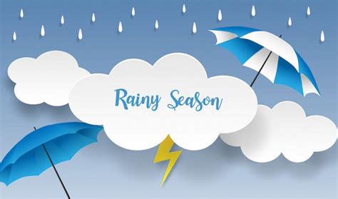 Premium Vector | Rainy season. design with raining drops, umbrella and ...