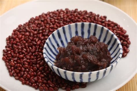 Red Bean Paste and Azuki Beans on a Plate Stock Photo - Image of style ...