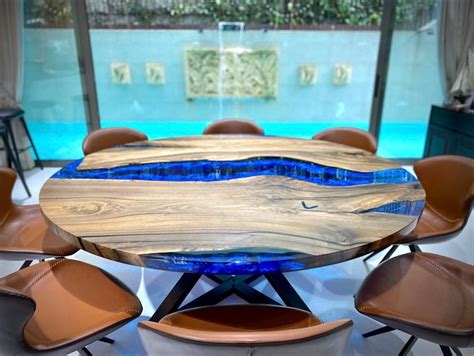 Round Dining Table Epoxy Blue Resin Table Custom 72 - Etsy