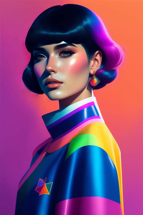 Lexica - Portrait of beautiful Almodovar's girl, pastel rainbow, symmetrical, Amelie, geometry ...