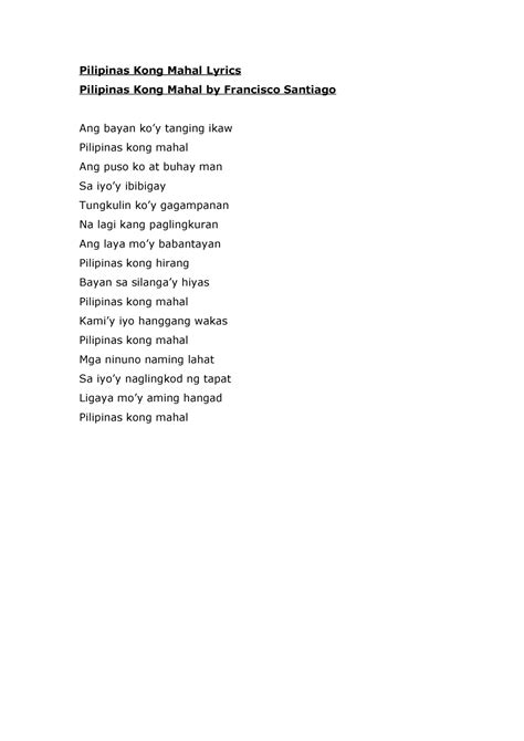 Pilipinas Kong Mahal Lyrics - Pilipinas Kong Mahal Lyrics Pilipinas Kong Mahal by Francisco ...