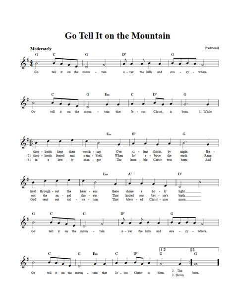 Go Tell It on the Mountain C Instrument Sheet Music (Lead Sheet) with ...