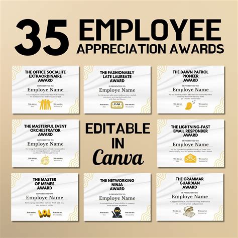 35 funny employee award certificates editable in canva staff appreciation award team recognition ...