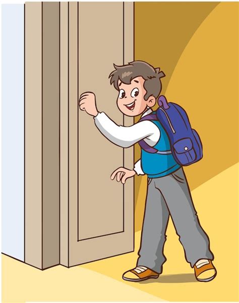 Premium Vector | Student boy knocking on classroom door cartoon vector