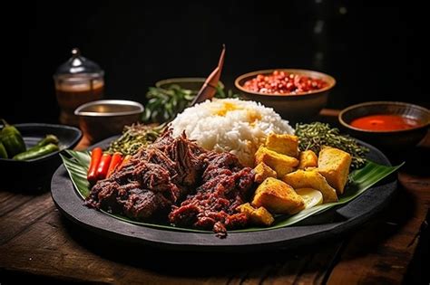 Premium AI Image | Spicy and flavorful nasi padang with beef background