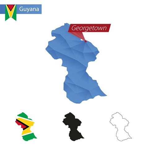 Guyana blue Low Poly map with capital Georgetown. 18818034 Vector Art at Vecteezy