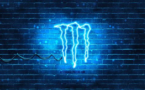 Download wallpapers Monster Energy blue logo, 4k, blue brickwall ...