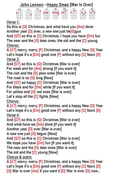 John Lennon - Happy Xmas [War Is Over] [W] | Ukulele songs, Christmas ...