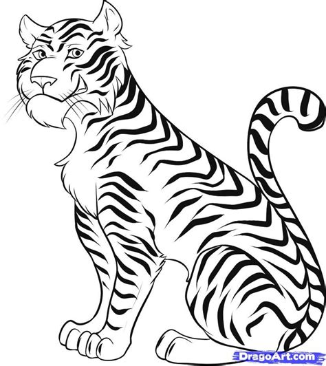 How to Draw a Cartoon Tiger, Step by Step, Rainforest animals, Animals ...