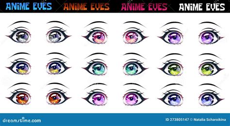 Set of Female Eyes of Different Colors in the Style of Manga. Stock ...