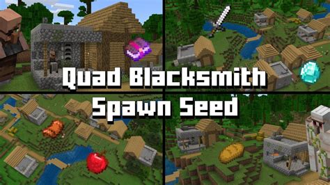 QUAD BLACKSMITH VILLAGE at Spawn Seed - Minecraft Bedrock Edition 1.16 - YouTube