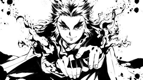 Demon Slayer Black And White Kyojuro Rengoku With Sword Anime HD duvar ...