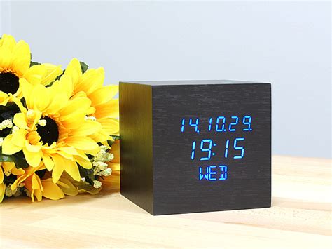 Wooden Cube LED Alarm Clock