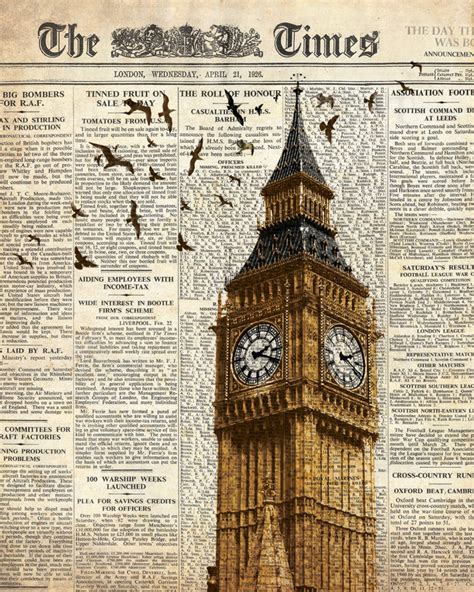 Big Ben and Birds on Newspaper. London. Wall Art Decoration Print. - Etsy