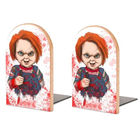 Chucky Blood_Splatter Bookends Wood Book Divider Decorative Shelves Non ...