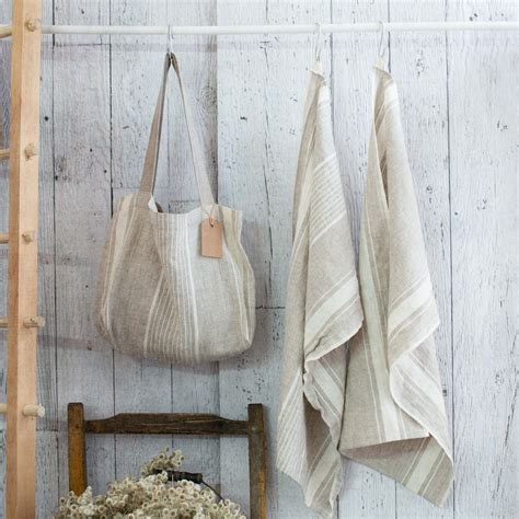 Pure Linen Kitchen Towels | White Stripes | Farmhouse Style