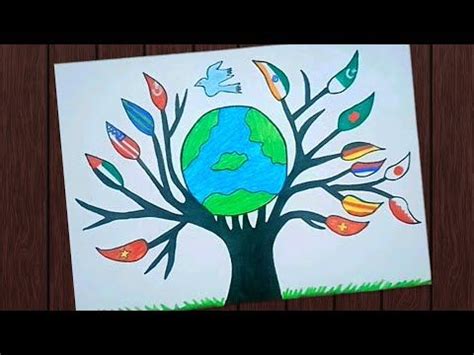 a drawing of a tree with leaves on it and the earth in its center is painted