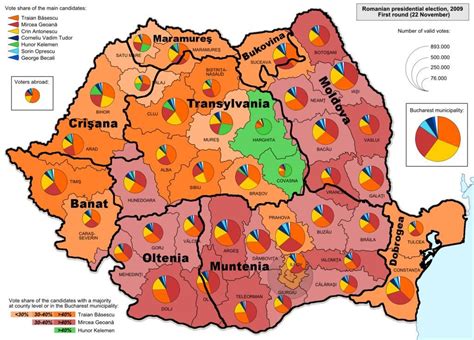 Romanian historical regions and the 2009 Presidential elections (1st round, more in comments ...