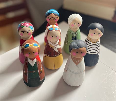 Hand Painted Peg Dolls Wooden Dolls Women in History - Etsy