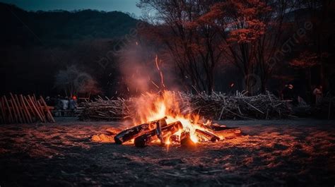 Background Api Unggun Di Hutan Pada Malam Hari, Api Unggun Di Perkemahan Merah Membakar Kayu ...