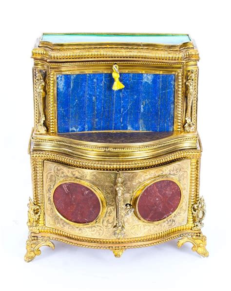 19th Century Specimen Precious Hard Stone and Ormolu Mounted Jewelry Cabinet For Sale at 1stDibs