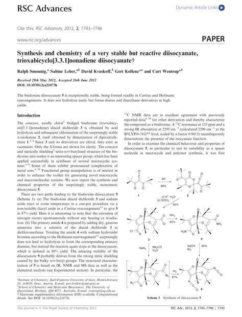 (PDF) Synthesis and chemistry of a very stable but reactive diisocyanate, trioxabicyclo[3.3.1 ...