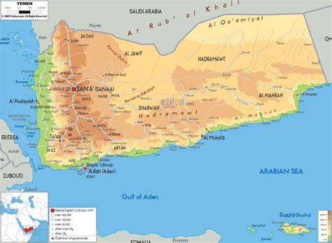 Physical Map of Yemen and Yemen Physical Map | Map, Middle east map ...