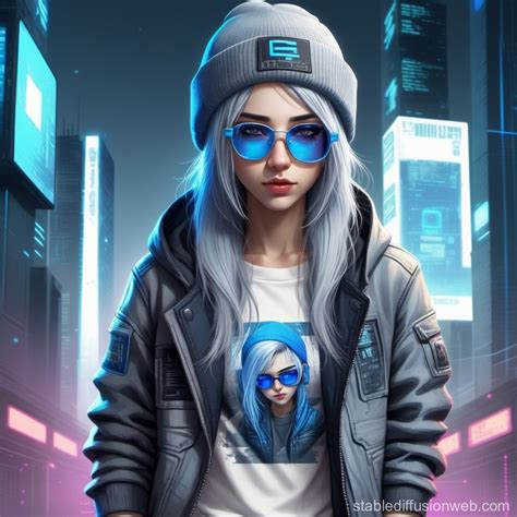 Blue-eyed Cyberpunk Hacker in Ripped Jeans | Stable Diffusion Online