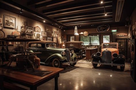 Premium AI Image | Old garage with vintage cars and classic decor in ...