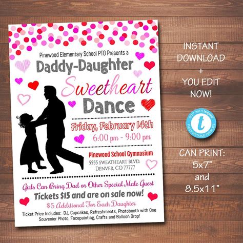 Daddy Daughter Sweetheart Valentine's Day Dance, School Dance Flyer ...