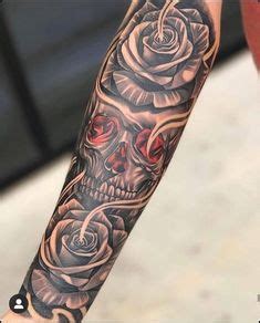 #BlackAndGrey Skull Leg Sleeve Tattoo