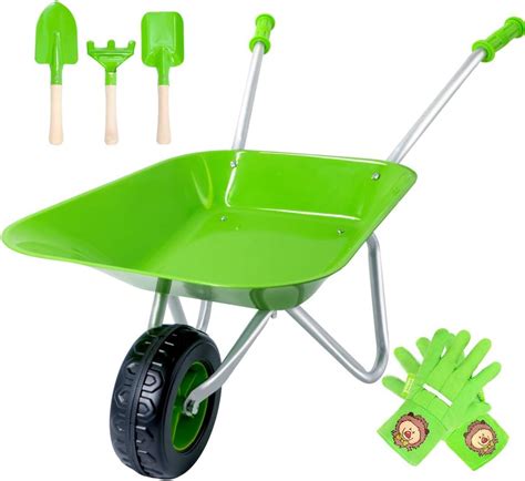 Hortem Wheelbarrow Set Children, Metal Construction Wheel Barrel Easy ...