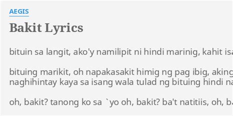 "BAKIT" LYRICS by AEGIS: bituin sa langit, ako'y...