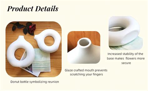 White Ceramic Vases Set of 2, Creative Hollow Donut Glazed Flower Vases ...