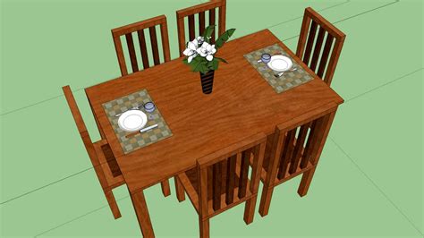 Wooden Table & 4 Chairs 3d model
