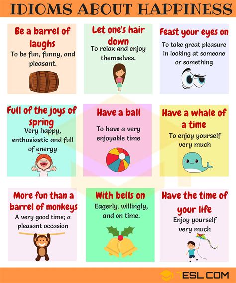 Happy Idioms: Useful Phrases & Idioms to Express Happiness • 7ESL | English vocabulary words ...