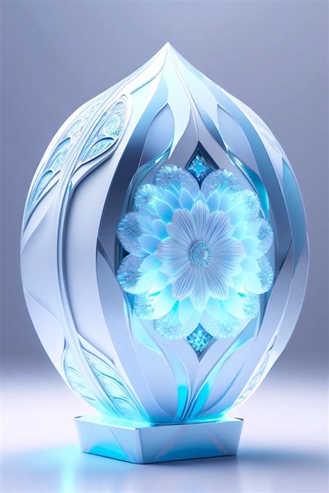 Lexica - White and light blue Futuristic glass sculpture, ornate ...