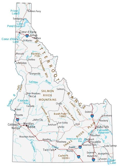 Idaho Lakes and Rivers Map - GIS Geography