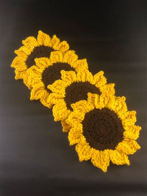 Crochet Sunflower Coasters Set of 4 Coasters Flower - Etsy