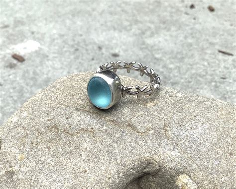 Sea glass jewelry, Sea glass ring, Blue sea glass and sterling silver ...