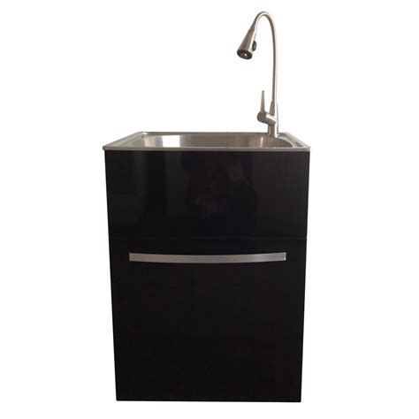 Presenza All-in-One 24.2 in. x 21.3 in. x 33.8 in. Stainless Steel Utility Sink and Large Black ...