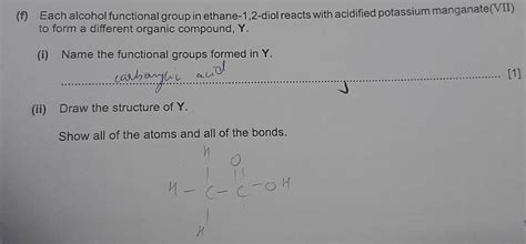 [Solved]: (f) Each alcohol functional group in ethane-1,2-