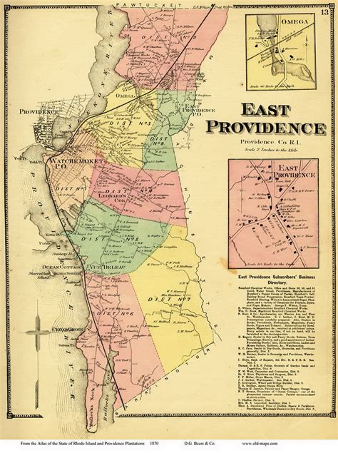 East Providence, Rhode Island 1870 - Old Town Map Reprint - OLD MAPS
