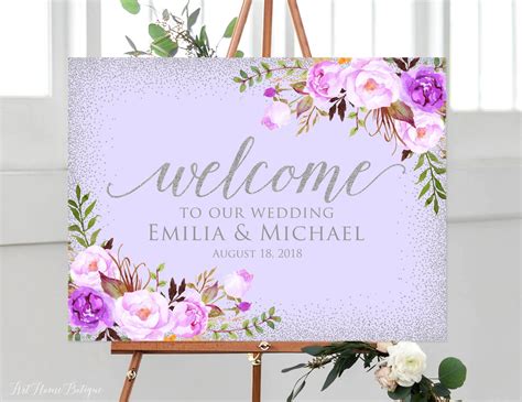 Welcome Wedding Sign, Lavender Welcome to Our Wedding Sign, Horizontal Landscape Wedding Sign ...