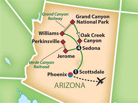 Mayflower Tours | Verde canyon railroad, Grand canyon, Map